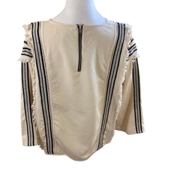 Anthropologie by Eri + Ali Top Cotton Fringe Boho Zipper 3/4 Sleeves, sz Large - Picture 6 of 14